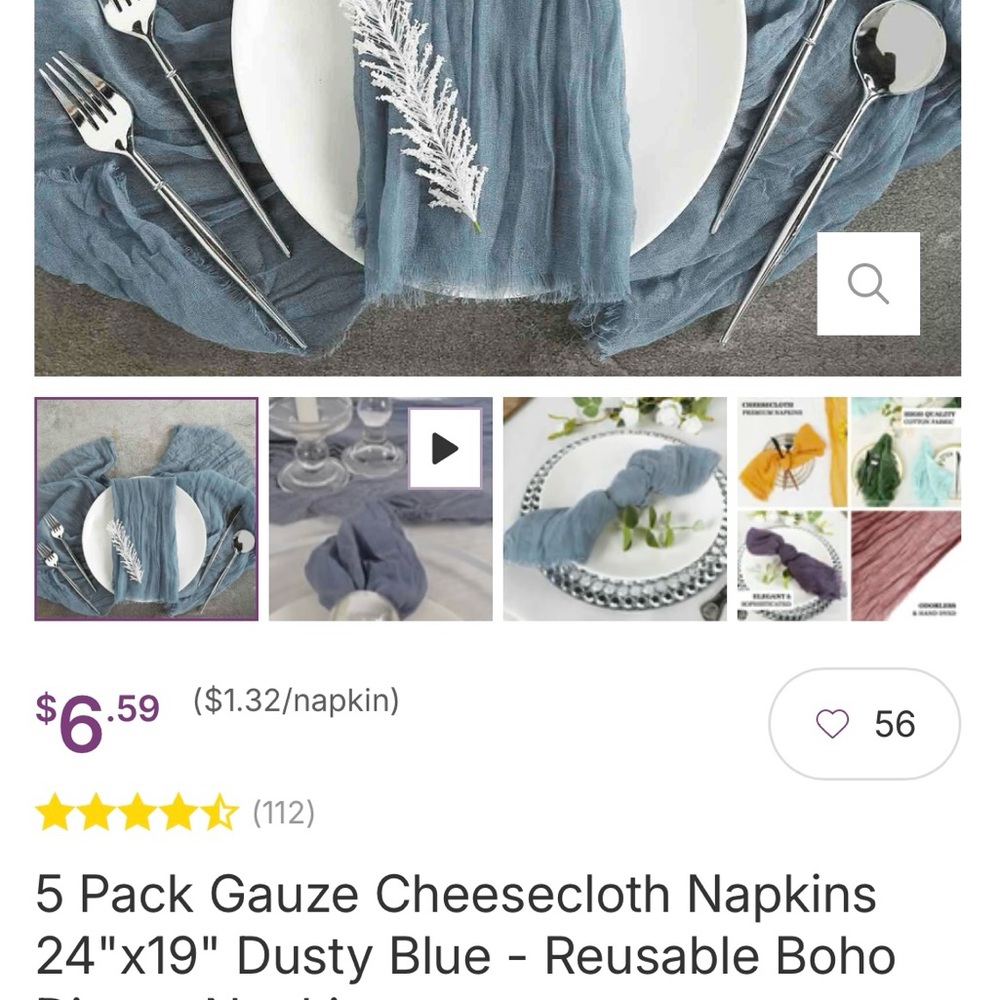 Dusty Blue Gauze Napkins - 5 Packs